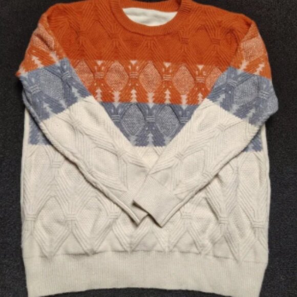 Handmade Chunky Knit Brunt Orange Gray Sweater Women's Size Large Extra Large - Picture 2 of 6